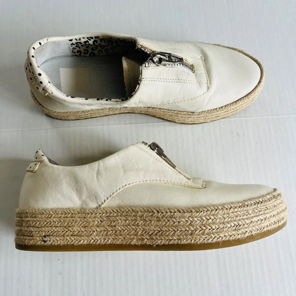 Dolce Vita Sz 6.5 White Leather Platform Espadrille Slip On Shoes Zipper Front